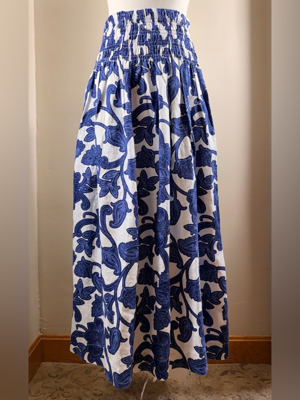 Boden Blue Floral Maxi Linen Skirt with Shirred Waist, Size 8, NWT - Picture 6 of 13